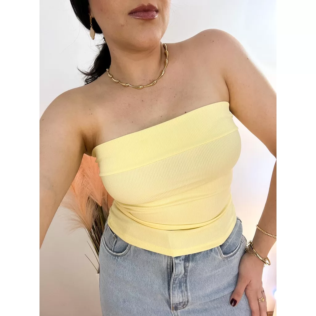 Blusa Tomara que Caia Feminina Ribana Canelada Top Tube Tubinho Basica