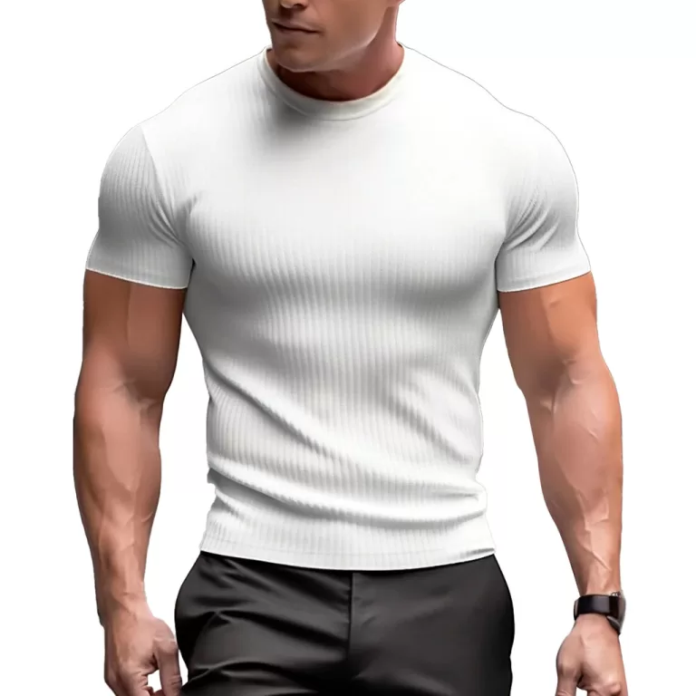 Camisa Masculina Gringa Canelada Manga Curta Slim 