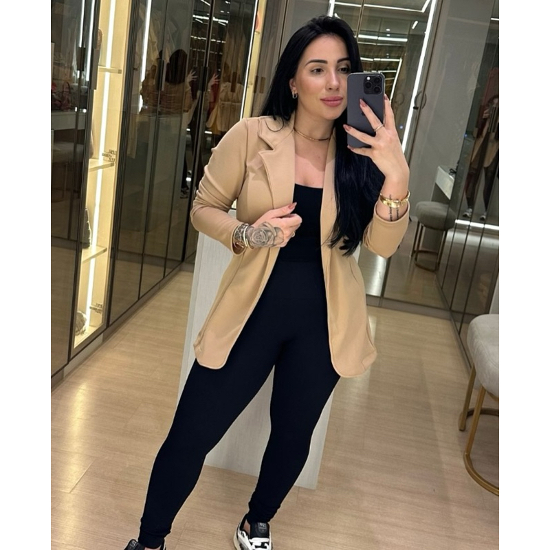 Blazer Feminino Manga Bufante Blazer Feminino Social Elegante Blazer Crepe de Malha Max Blazer Femin