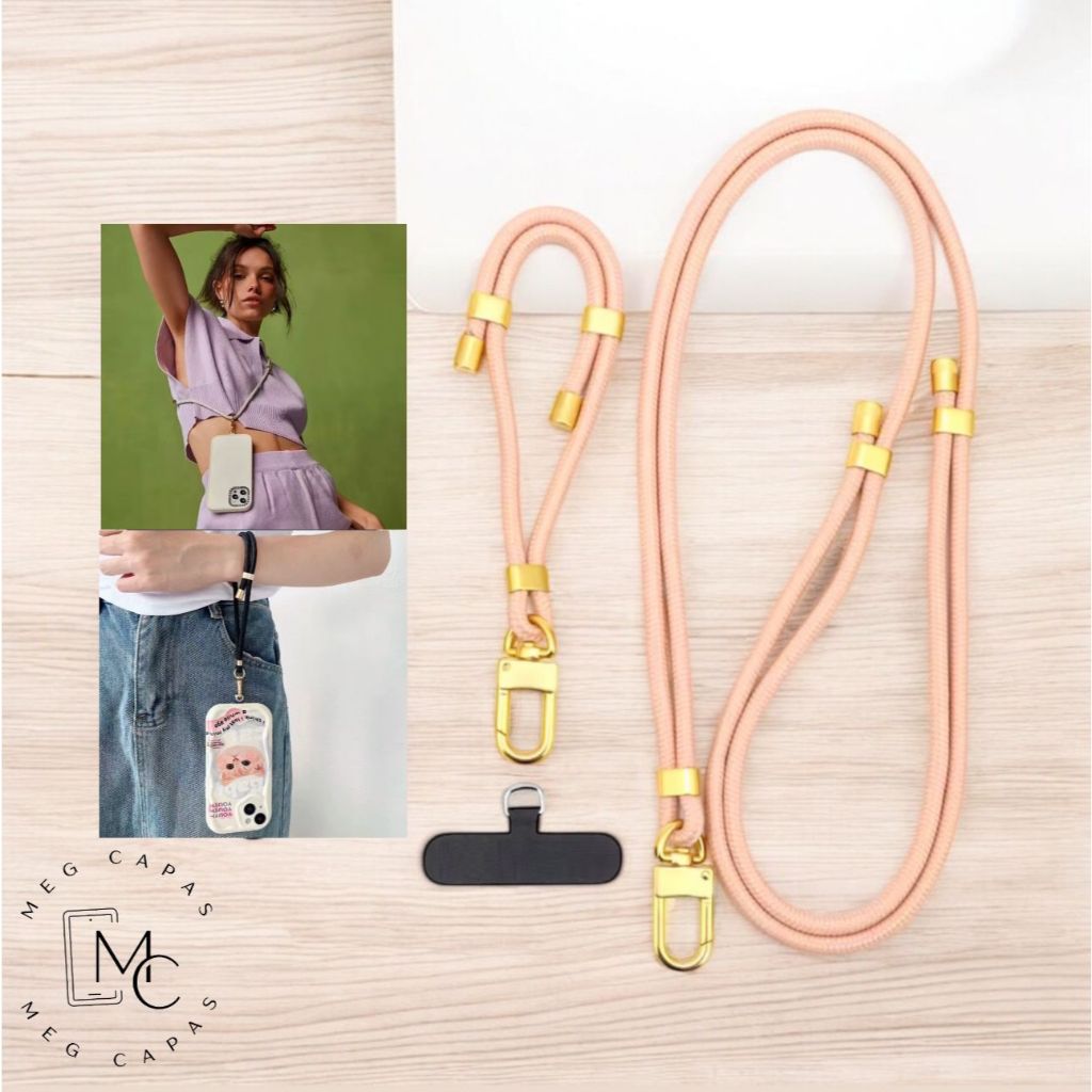 Kit de luxo Dulpo cordão para pescoço para mão Dourado Cordao Duplo forte para celular iPhone androi