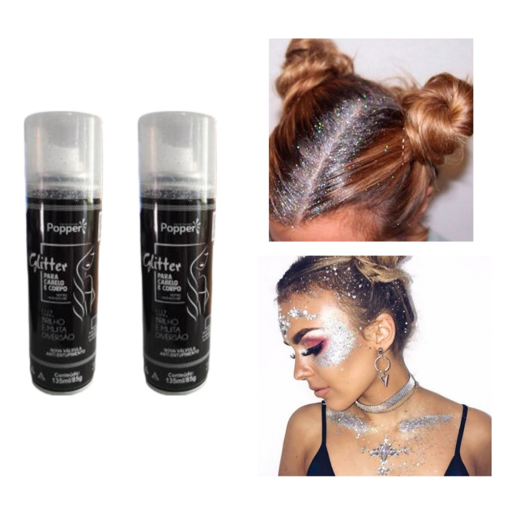 Spray Com Glitter Para Cabelo E Corpo 2 Unidades Carnaval