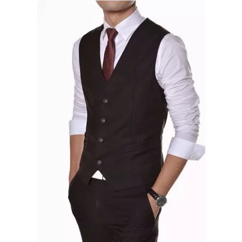 Colete Social Masculino Preto 4 botões com cinto 