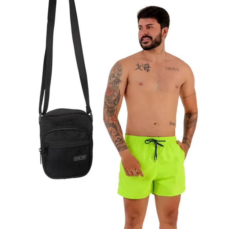 Kit Bermuda Tactel Curto + Bag Neon Bolsos Verão