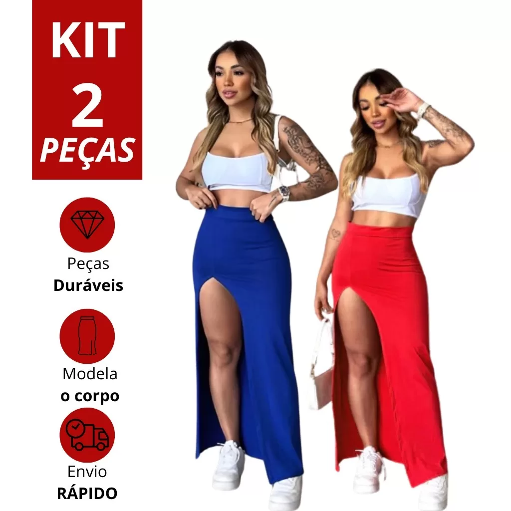 Saia com fenda Lateral  Longa Sensual Cintura Alta Suplex Premium com Abertura Moda Gringa Unidade e