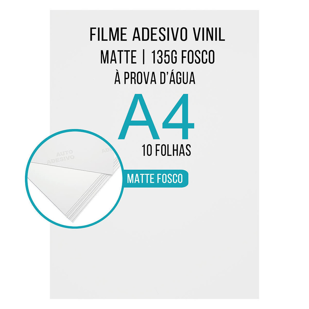 Vinil Adesivo Fosco Matte A4 135g Branco À Prova DÁgua Filme Adesivo PVC com 10 Folhas