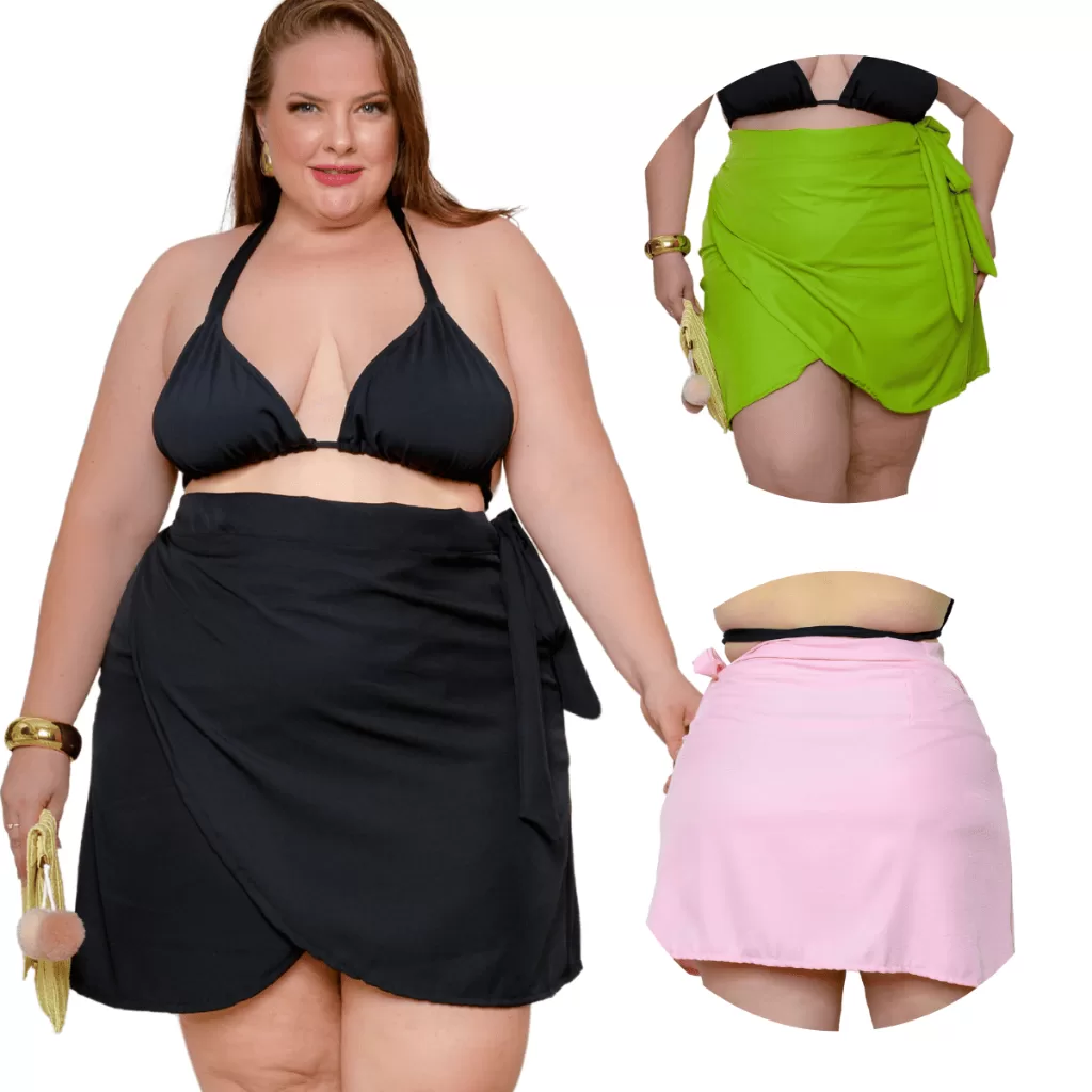 Saída De Praia Plus Size Saia Curta Envelope Tecido Premium Verão Moda Praia Carnaval Piscina