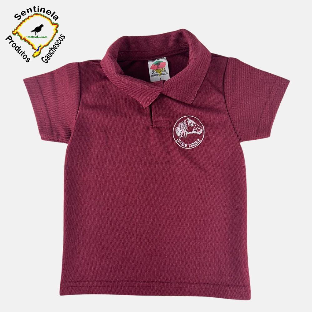 Camisa Polo Com Bordado Cavalo Crioulo Infantil Original Sentinela Bordô Algodão