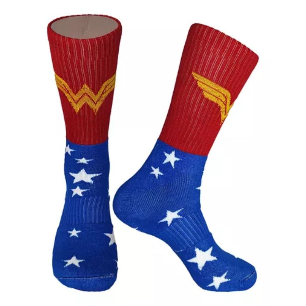 Meia Cano Alto Mulher Maravilha Algodão Casual Academia