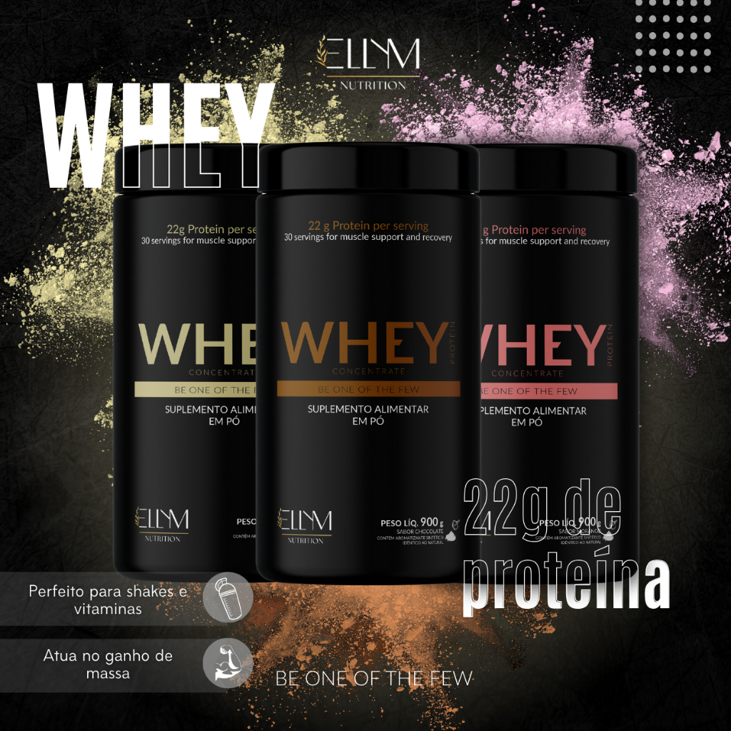 Whey Protein 900g Ellym Nutrition Premium 22g Proteína Dose Alta Concentração