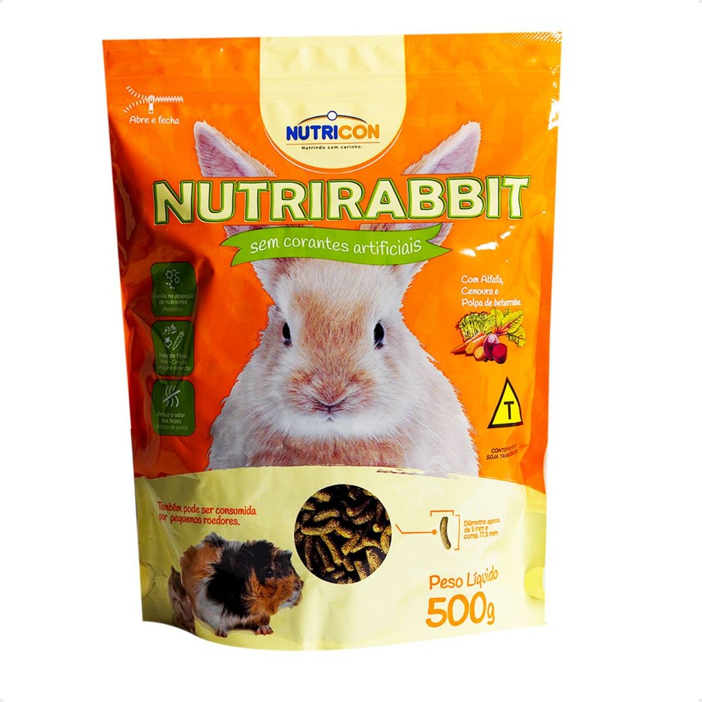 Ração para Coelhos Roedores sem conservante Nutrirabbit 500g