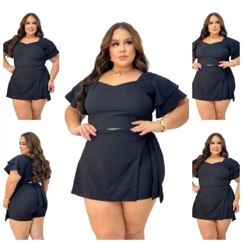 Conjunto Short Saia Plus Size Crepe Dior Verão Exclusivo