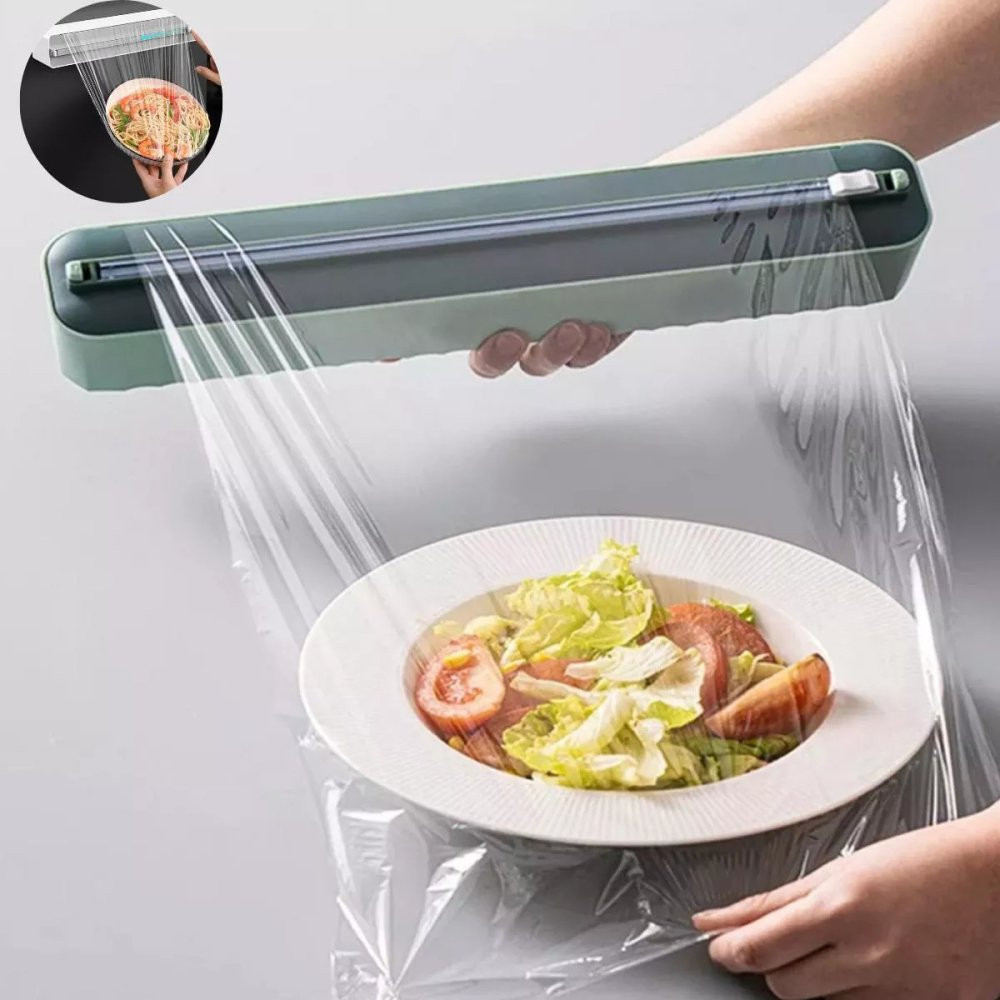 Dispenser Cortador Plástico Filme Alumínio Suporte Ajustável Aderente Cozinha Alimentos Descartável