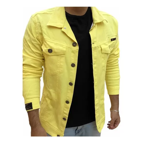 Jaqueta Jeans Amarelo Casaco Masculina Slim Fit Ra