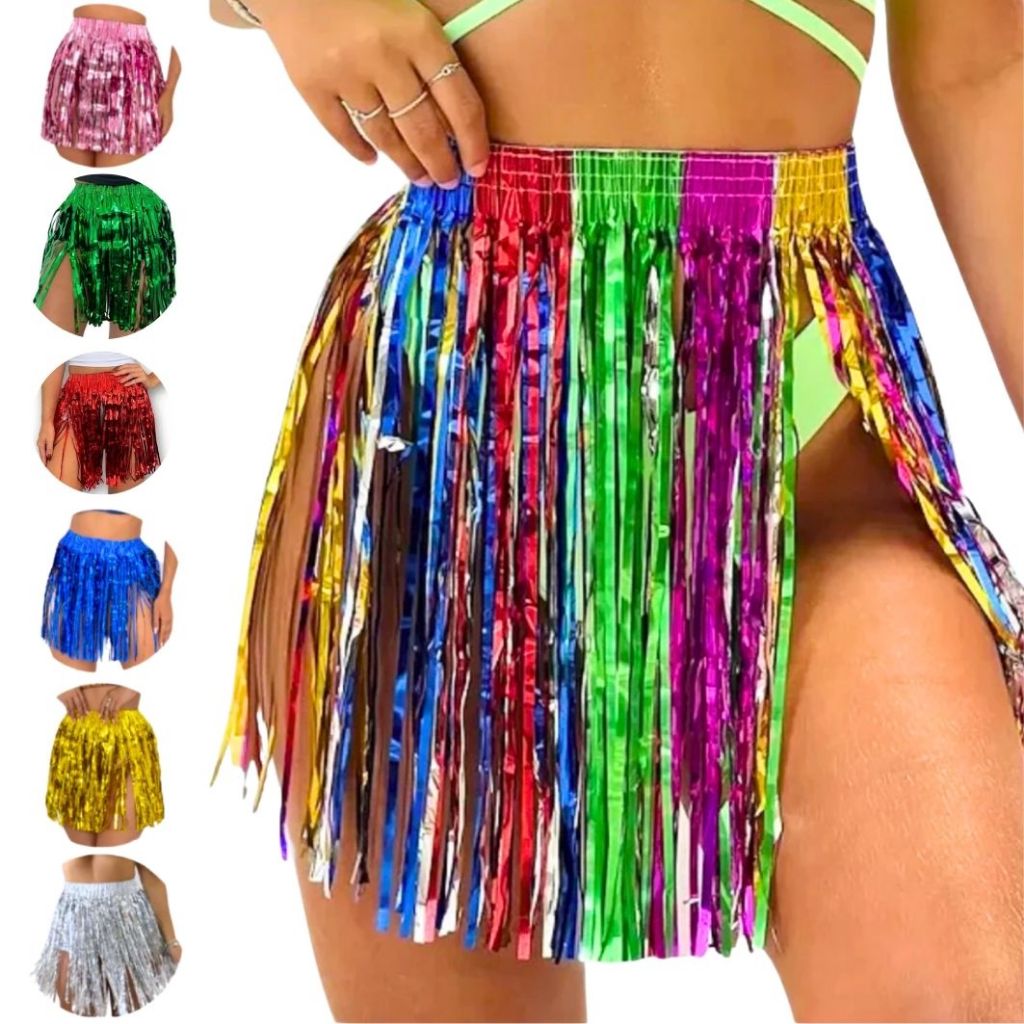 Saia de Fitilho Fitas Metalizadas Carnaval Várias Cores Fantasia Carnaval Acessórios Colorido Bloco