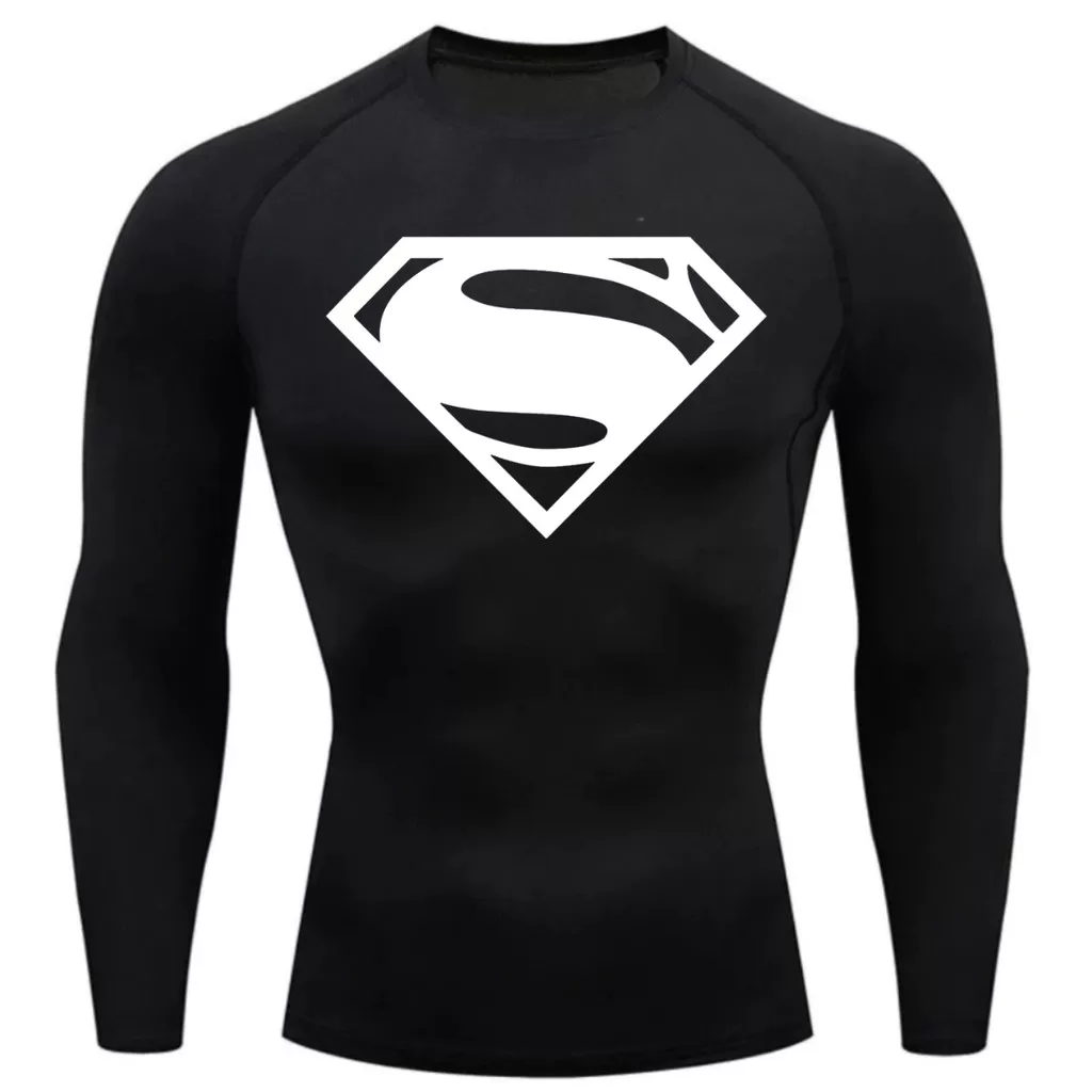 Camisa Compressão Proteção Uv 50+ Estampada Tecido Gelado Segunda Pele Manga Longa Super Man Super H