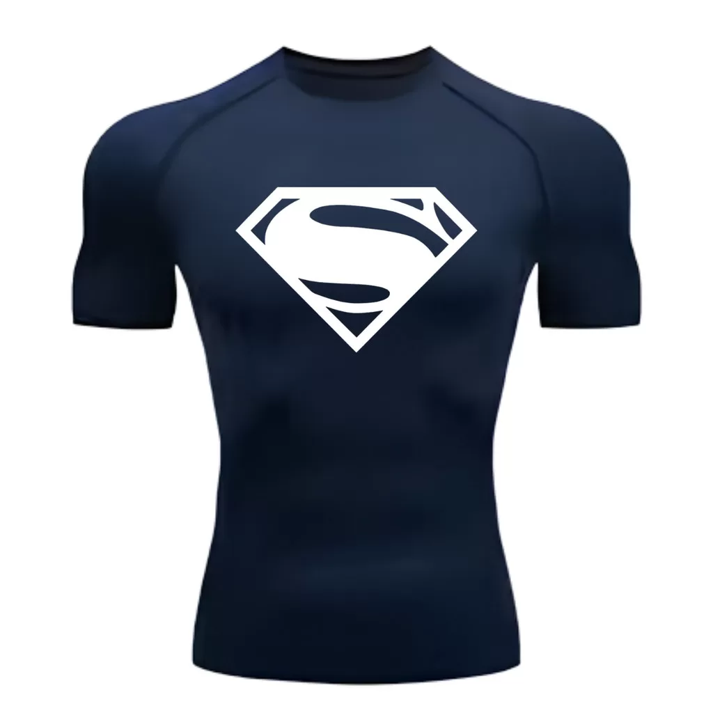 Camisa Compressão Proteção Uv 50+ Estampada Tecido Gelado Segunda Pele Manga Curta Super Man Super H
