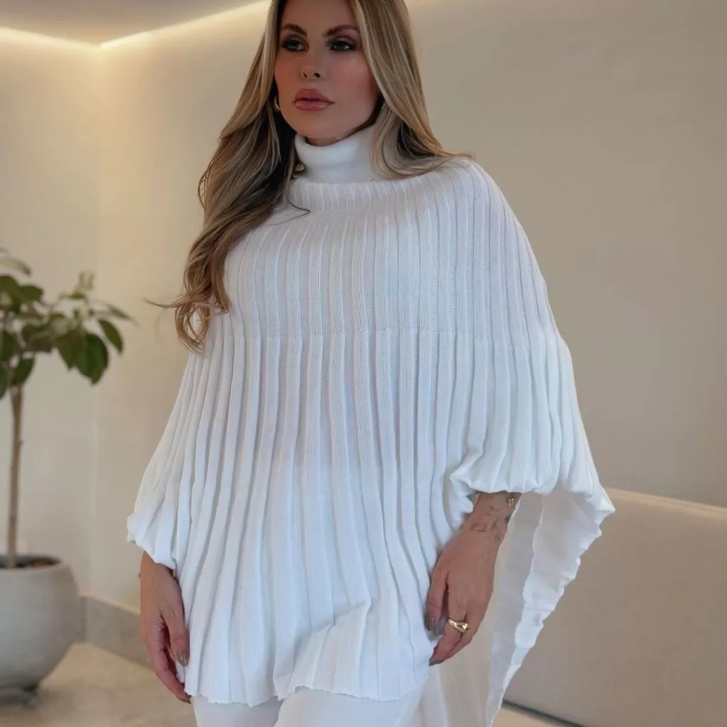 Roupa Feminina Inverno Ponche Kimono Tricô Lançamento