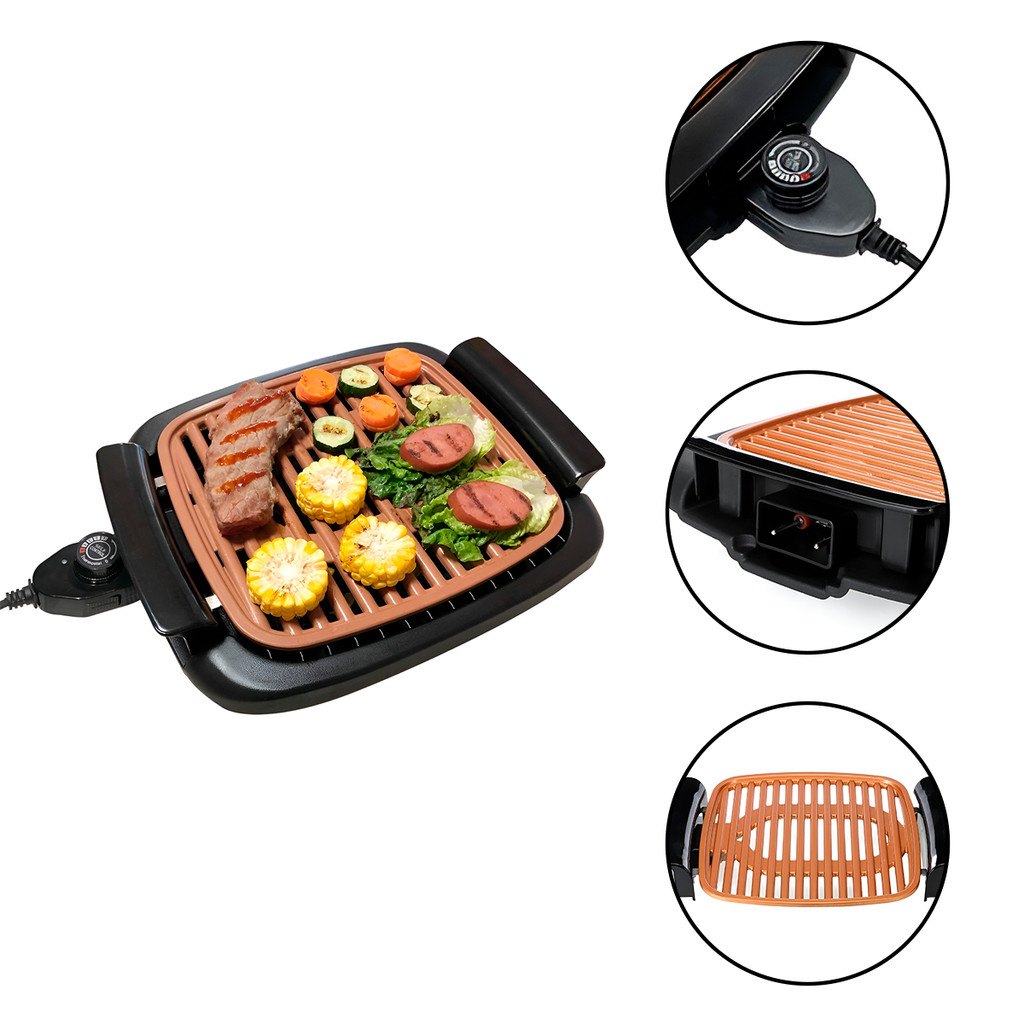 JS Grelha Grill Elétrico por Indução Antiaderente Sem Fumaça