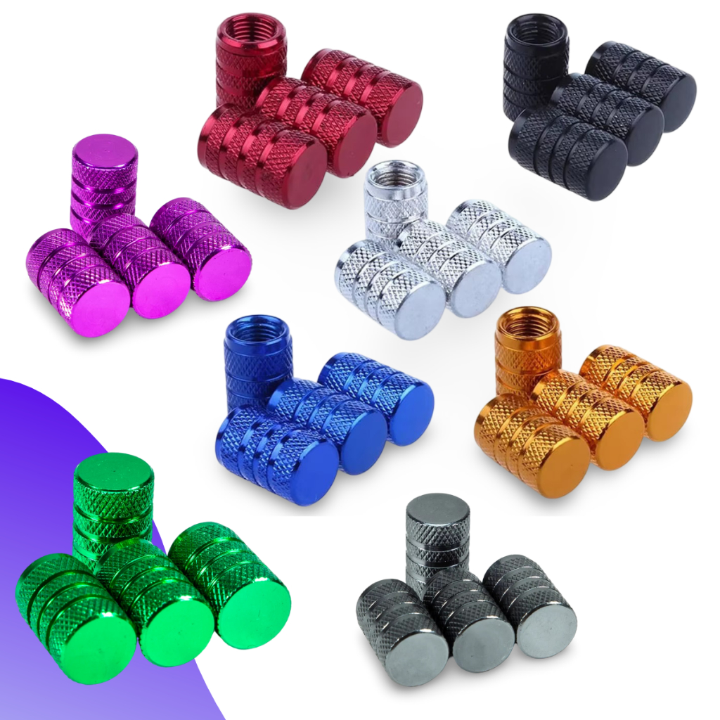 kit Tampinha Tampas Da Válvula Do Pneu De Carro De Metal Aluminio Carro Biquinho Moto Bicicleta Bike