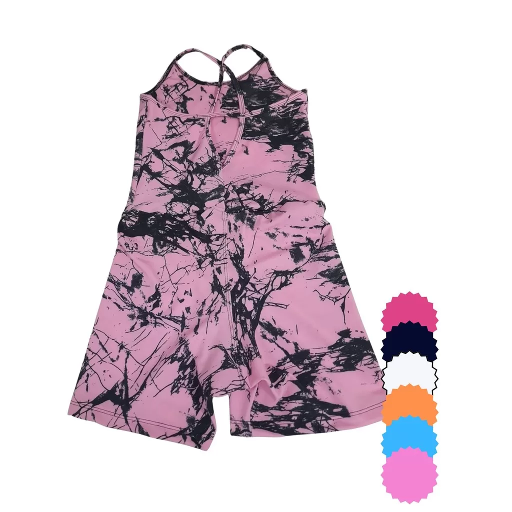 Macacão Feminino Macaquinho Fitness Marmorizado Tie Dye Sem Bojo