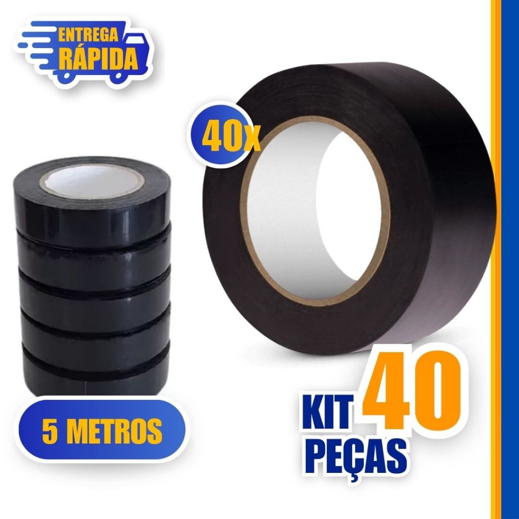 Kit 40 Fitas isolante Antichama Preta – 5m