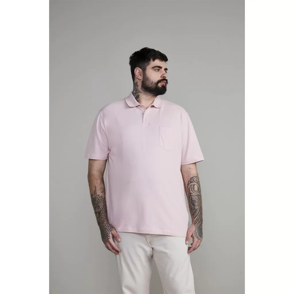 Polo Manga Curta com Bolso Comfort Piquet – Rosa