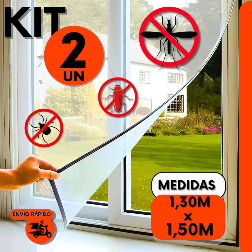 Kit 2 Tela Mosquiteiro Janela Removível com Fecho de Contato e Fita Dulpa Face Contra Mosquitos e In