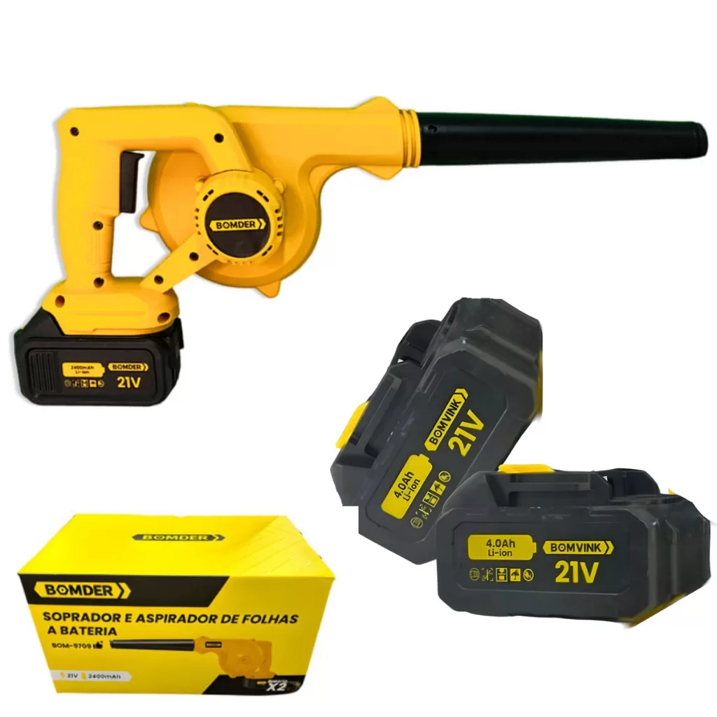 Soprador Turbo Profissional C/ 2 Baterias 400W 110/220v Bivolt C/ Carregador e Acessórios