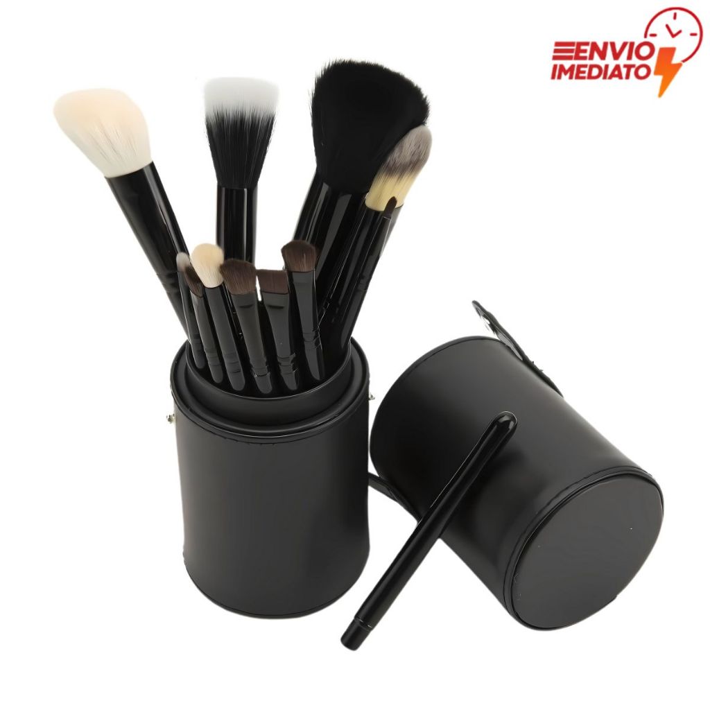 Kit 12 Pincéis Para Maquiagem Sombra Base Profissional Com Estojo