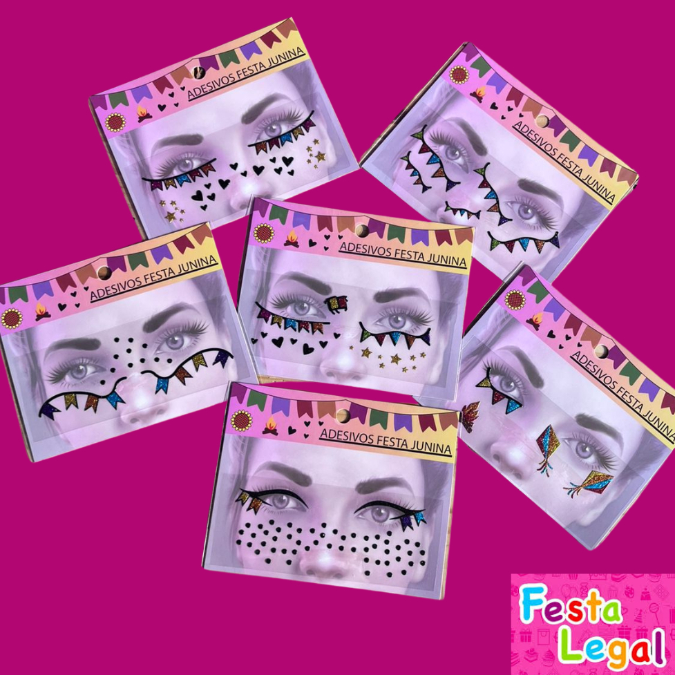Adesivos de rosto Bandeiras Strass Festa Junina Rosto