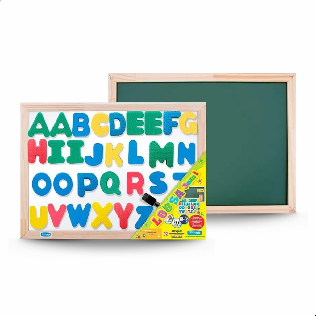 Lousa Magnética Infantil 3 em 1 40x30cm Quadro Branco Negro Educativo Brinquedo com Letras Alfabeto