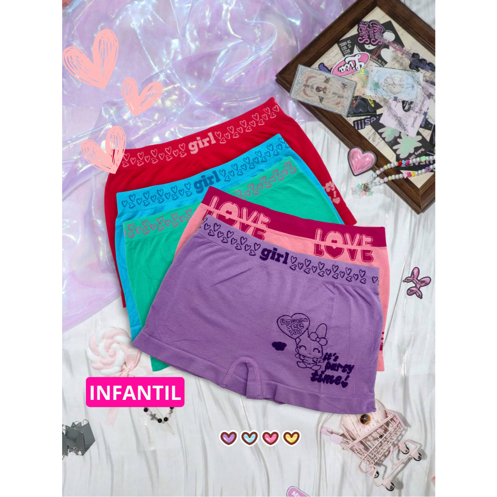 KIT 10, 5 ou 3  Calcinha Box infantil Shortinho Feminina Menina Juvenil Boxer Calcinha Confortável C