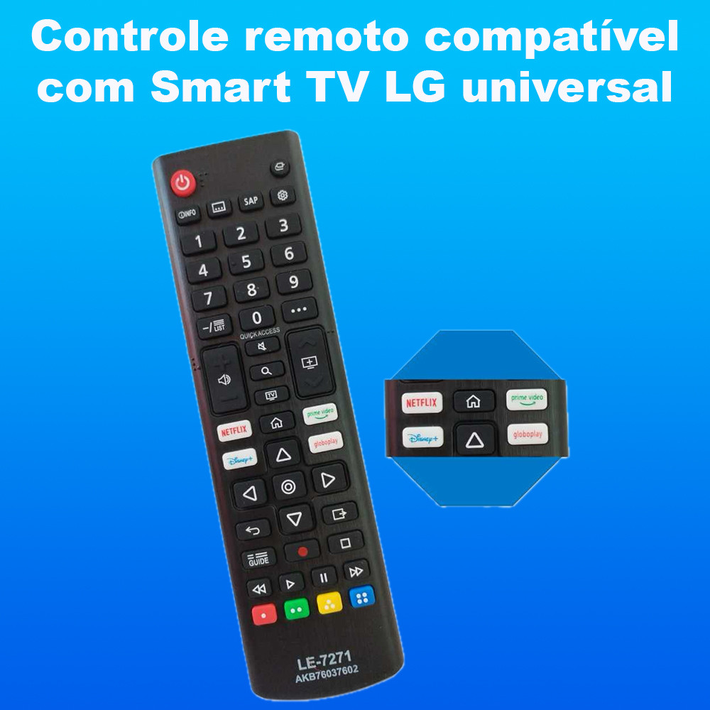 Controle Remoto Compatível para TV LG Smart 4K Amazon Prime Globoplay AKB76037602