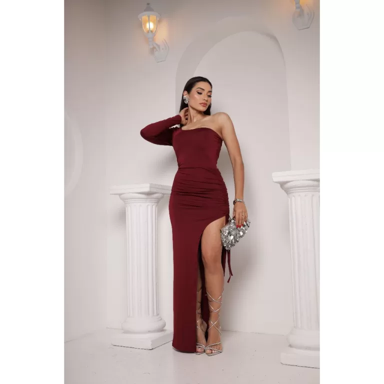 Vestido Feminino longo Madrinha Manga Longa Ombro 