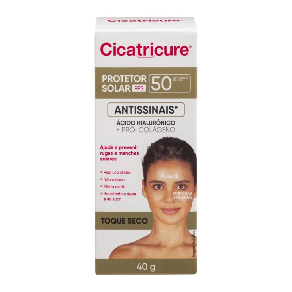 Protetor Solar Facial Cicatricure FPS 50 40g Toque Seco Antissinais Uso Diário Genomma