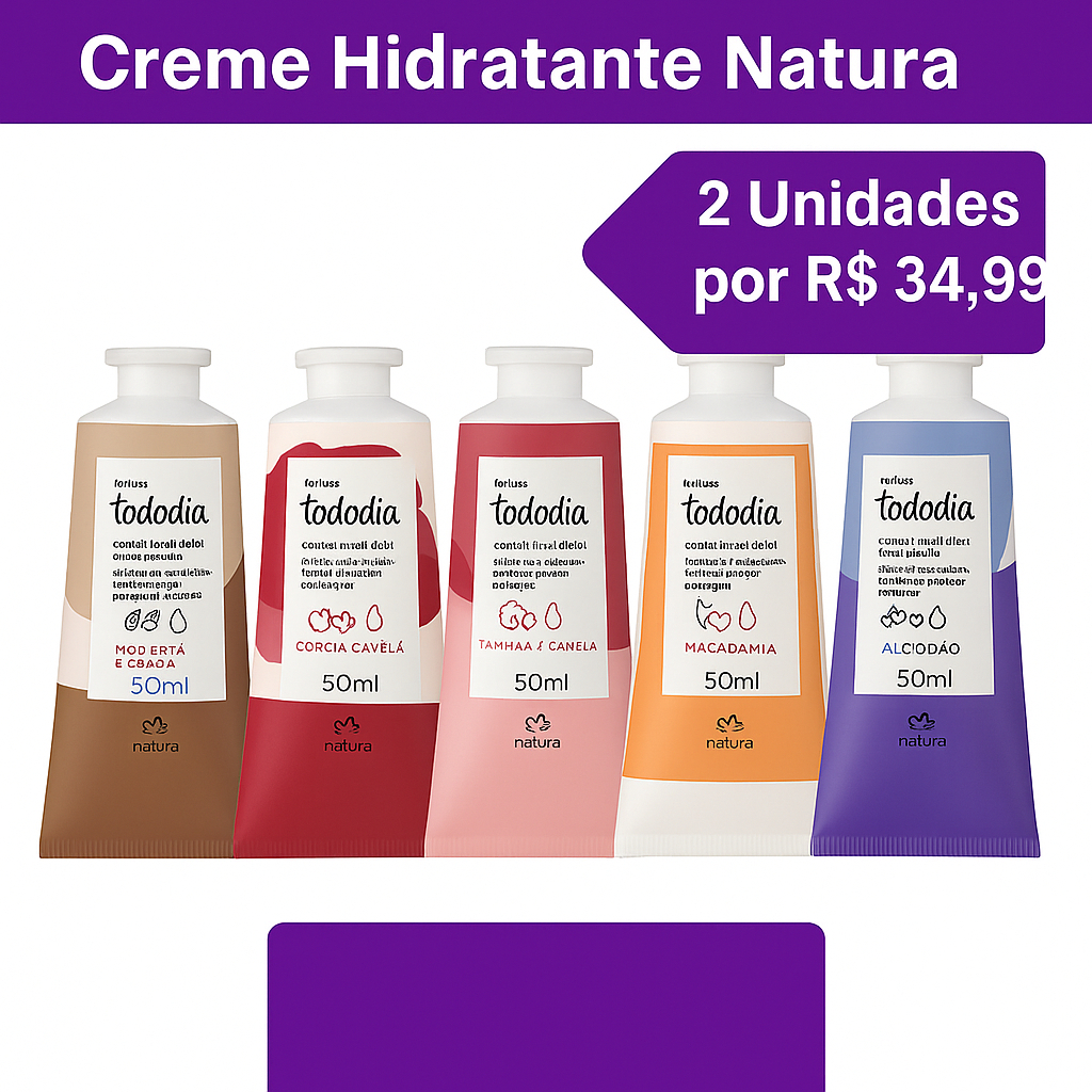 Creme Hidratante para as Mãos ou Pés Tododia Natura 50ml: 2 UNIDADES Algodão, Tâmara E Canela, Ameix