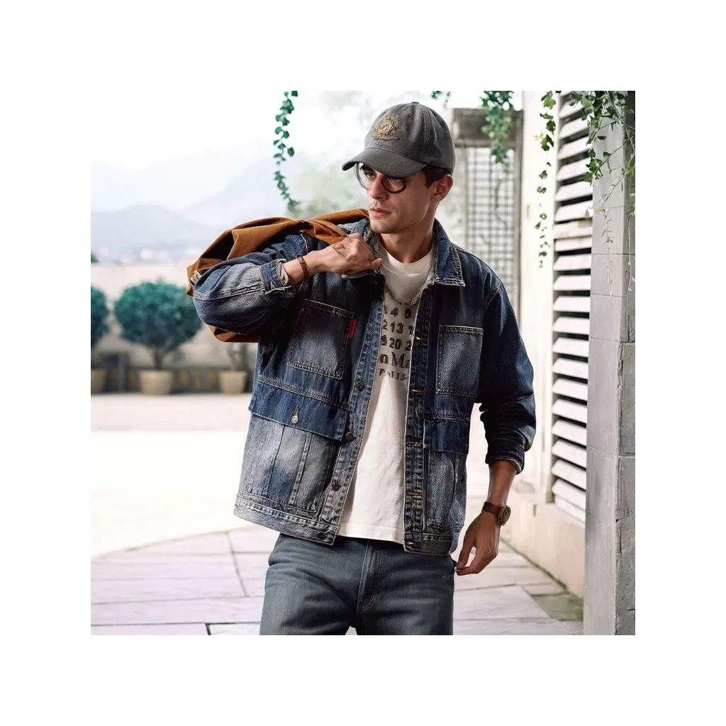 Jaqueta Jean Masculina Premium Escura Casaco Slim Com Lycra Simples Gráfico Primavera Outono Ajuste