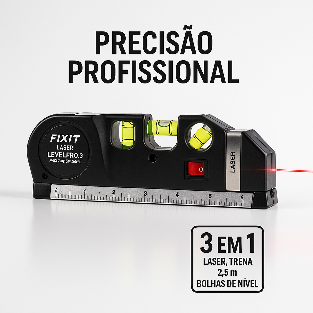 Nível Laser Profissional Level Pro3 2.5m: Trena 3 Estágios com Régua e Baterias AG13 de Precisão