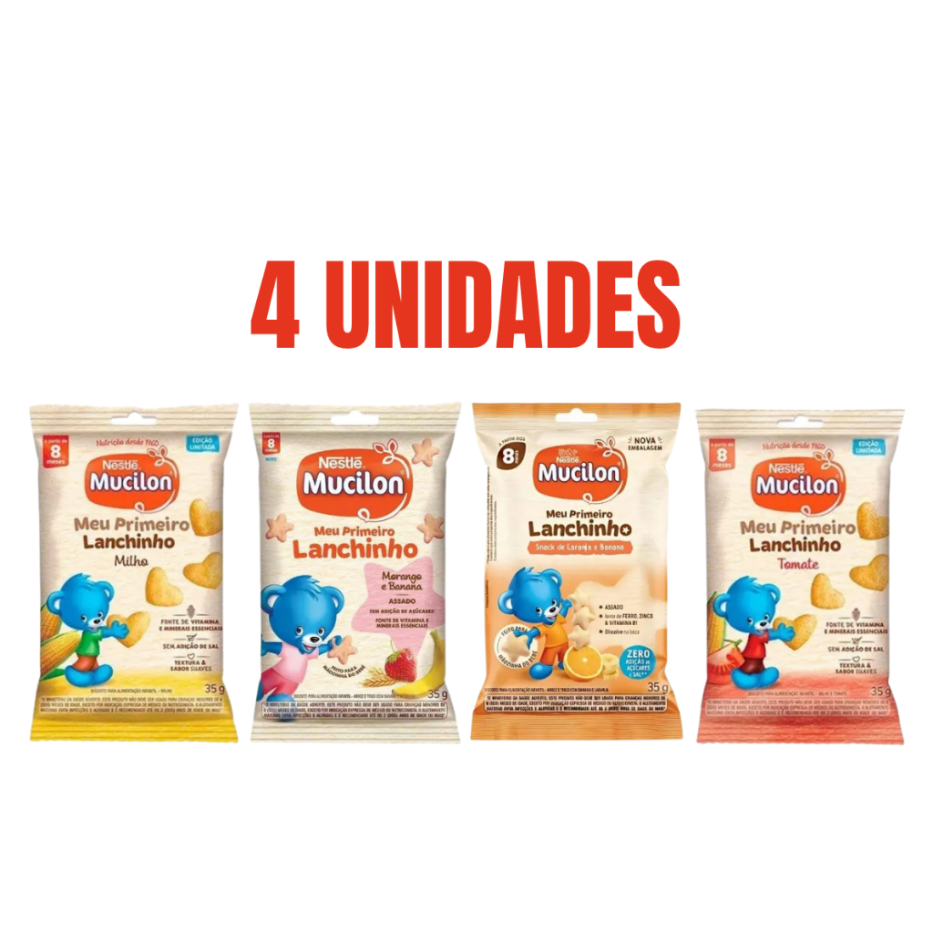 Kit 4 Snacks Meu Primeiro Lanchinho Mucilon 35g – Nestlé | Sem açúcares ou sal | Dissolve na boca