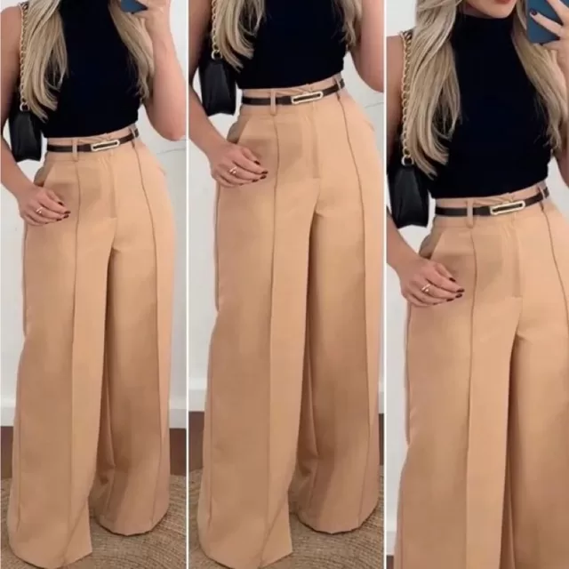 Calça Feminina Alfaiataria com Cinto Pantalona Re