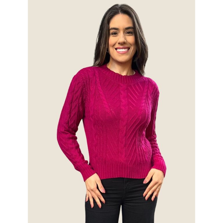 Blusa de Tricot Feminina Gola Redonda Trançada Mo