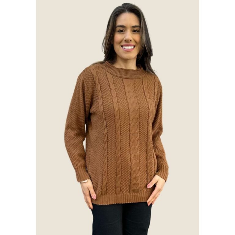 Blusa de Tricot Manga Longa Estampado Trançado em