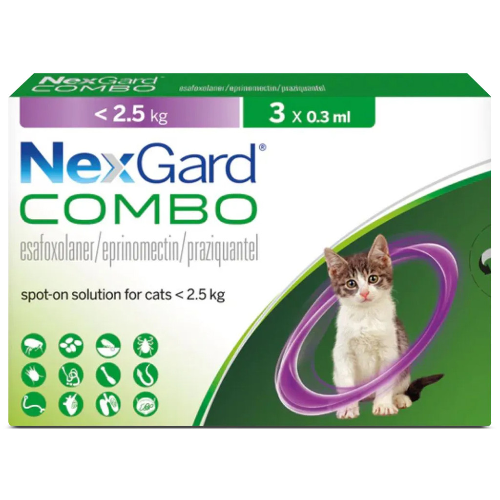NexGard Combo Boehringer para Gatos 0,8 a 2,5kg 3 unidades com proteção contra pulgas, carrapatos e