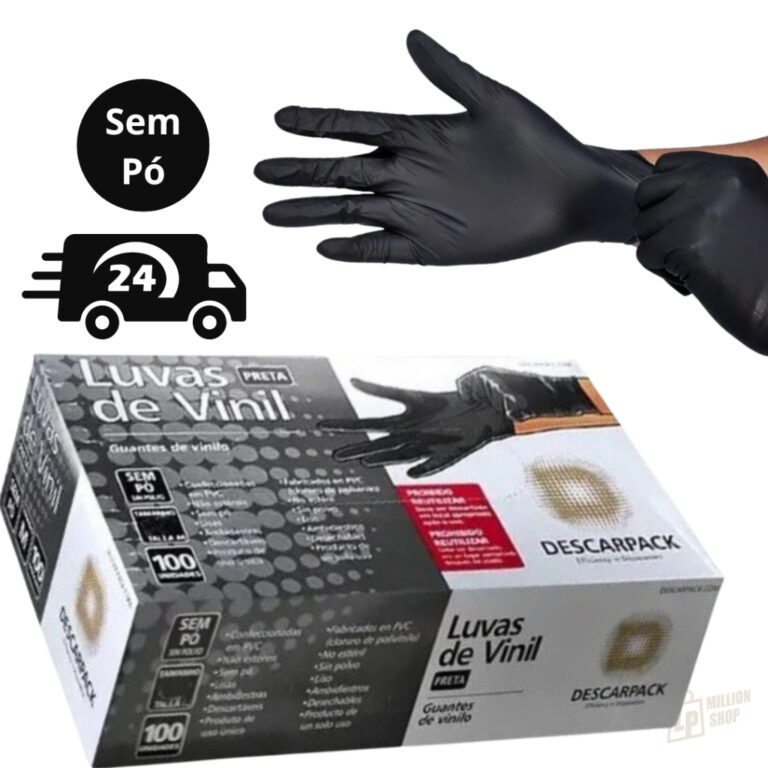 Luva Vinil Preta Descartável Sem Pó Resistente 1