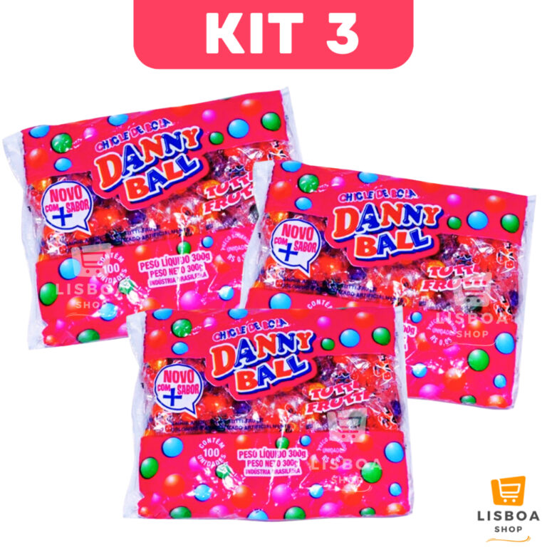 Chiclete De Bolinha Danny Ball Kit 3 Pacotes 300g 