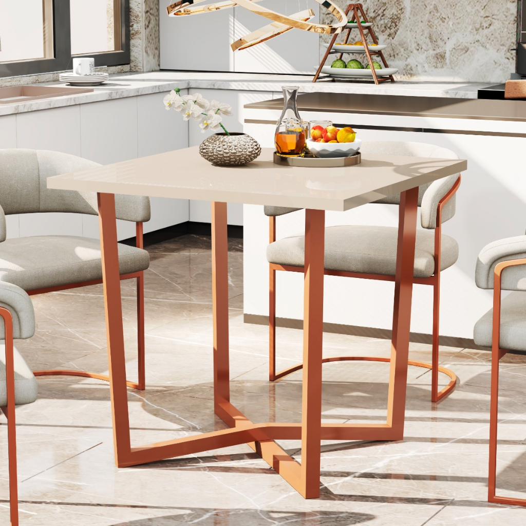 Mesa De Jantar 80×80 4 Lugares Valence Industrial Pés Em Aço Apartamento Compacta