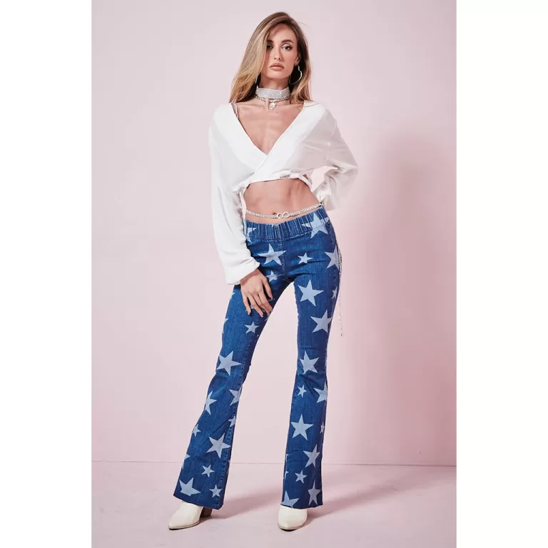 Calça Jeans Feminina Flare Estrelas Planet Girls 
