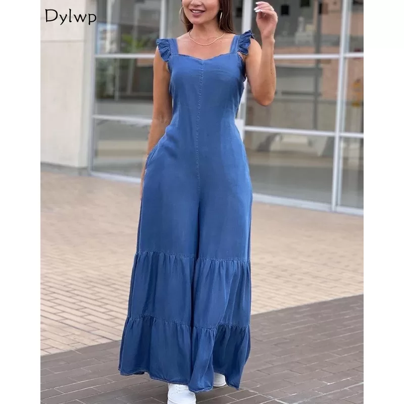 Macacões Longas Feminino De Perna Larga Com Verão Elegante Sem Mangas