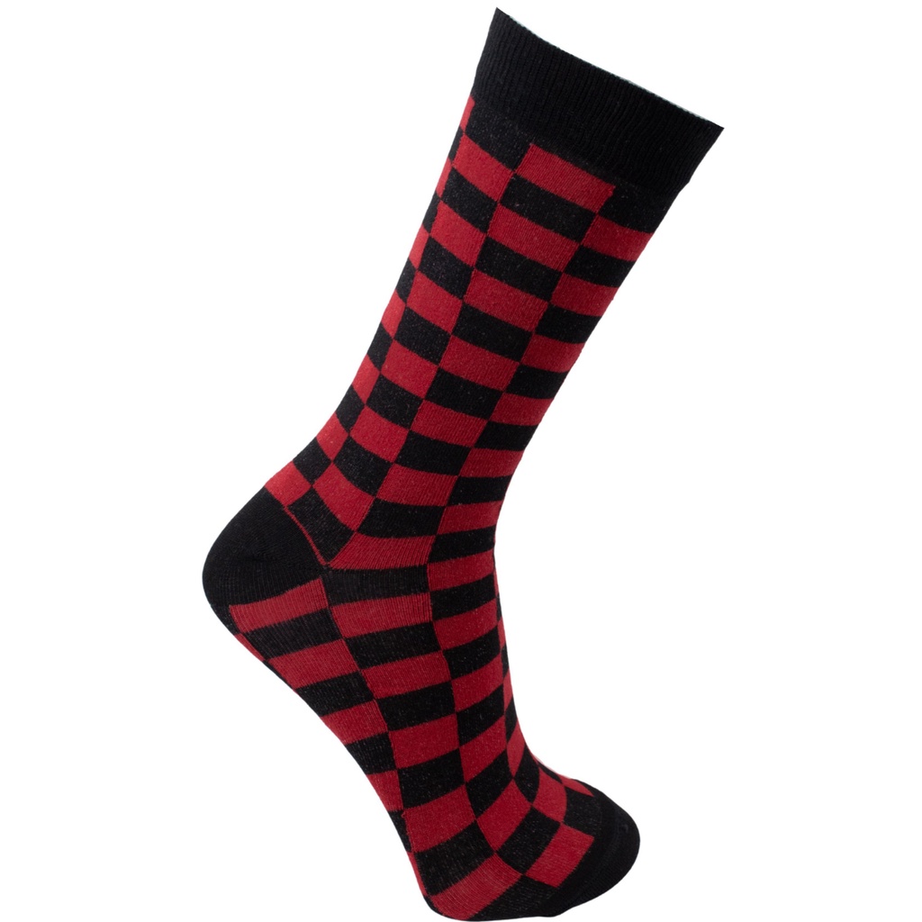 Meia Divertida Cano Longo Quadriculada Oddo Preta e Vermelha Masculina/Feminina