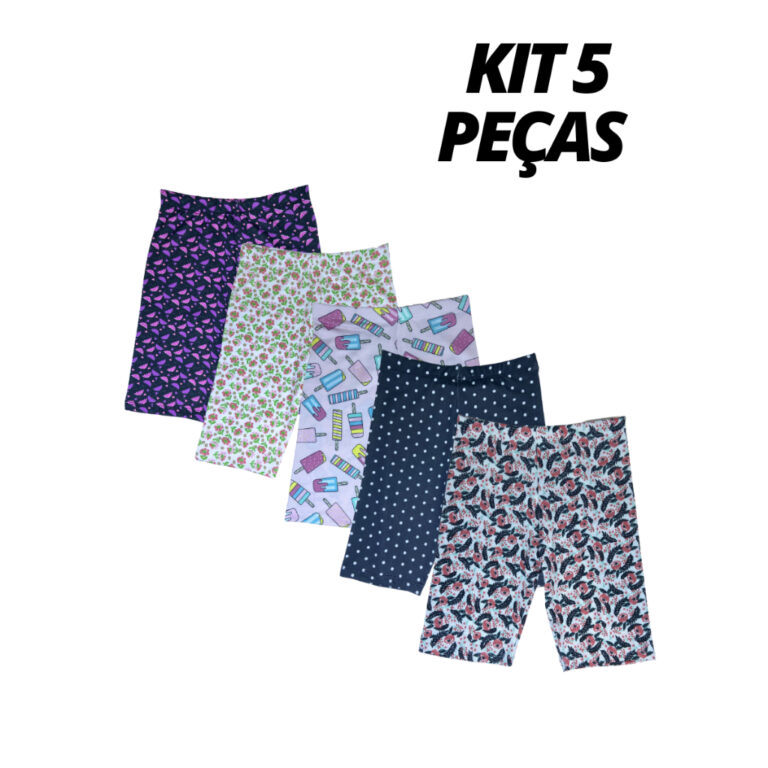 Kit 5 Bermuda Estampada Infantil Short Menina Conf